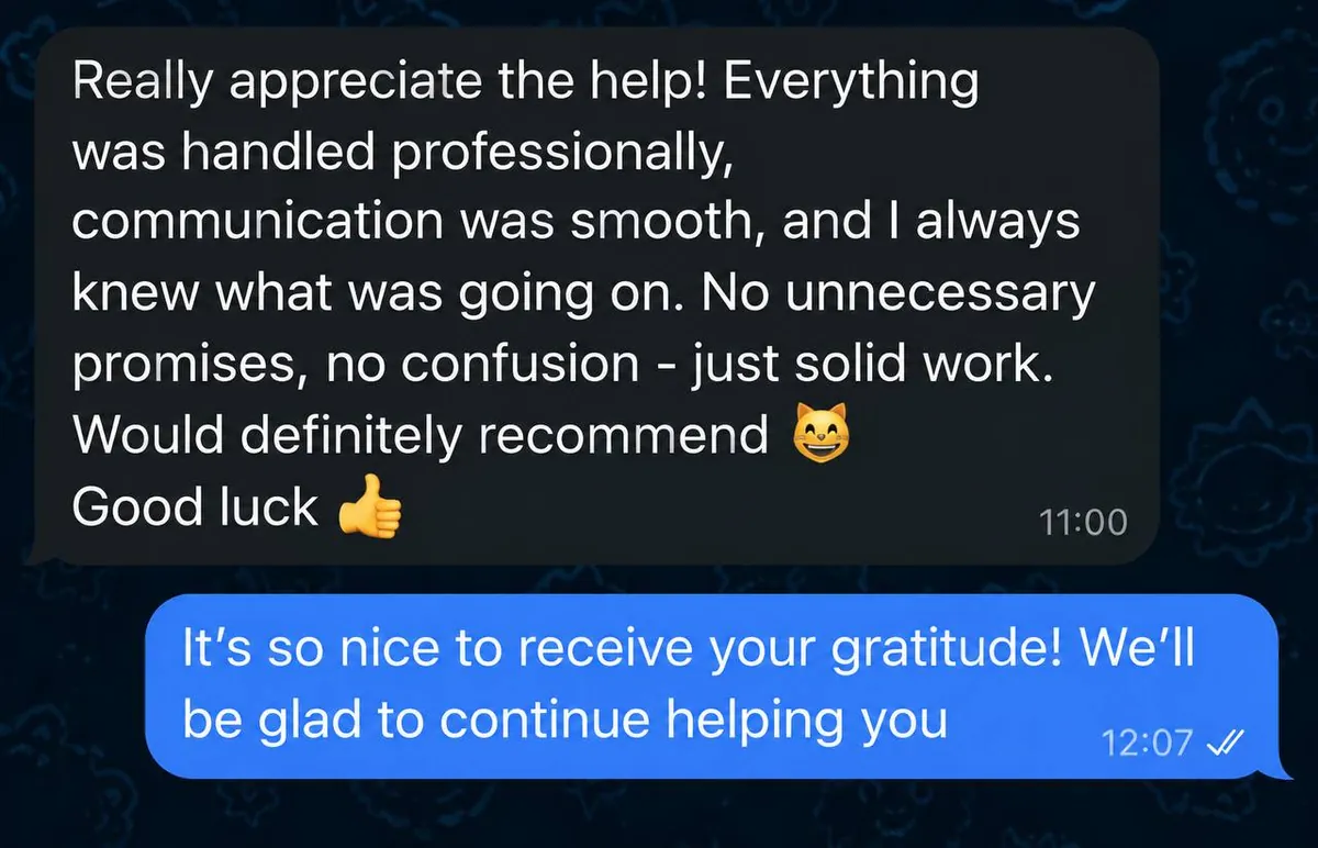 Client review screenshot in English