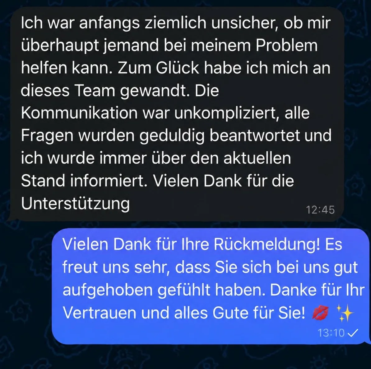 Client review screenshot in German