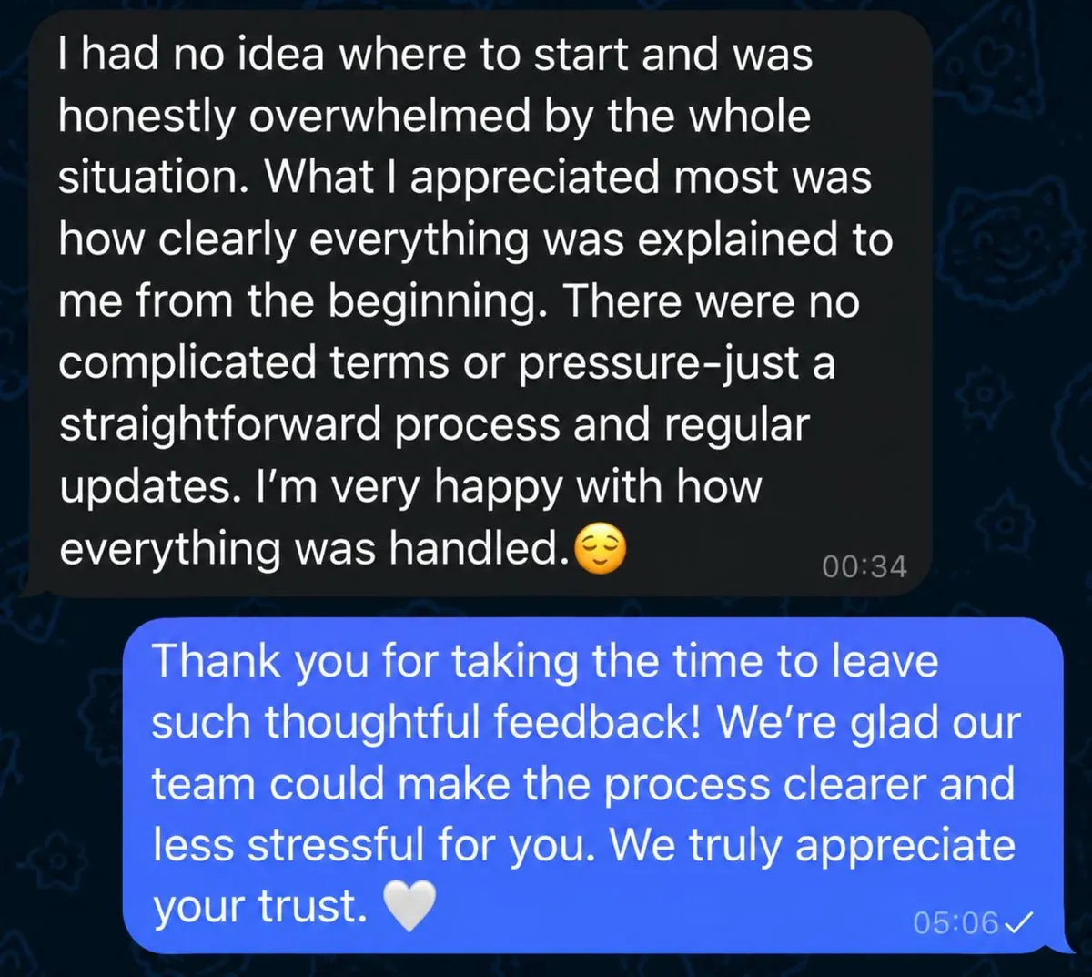 Client review screenshot in English