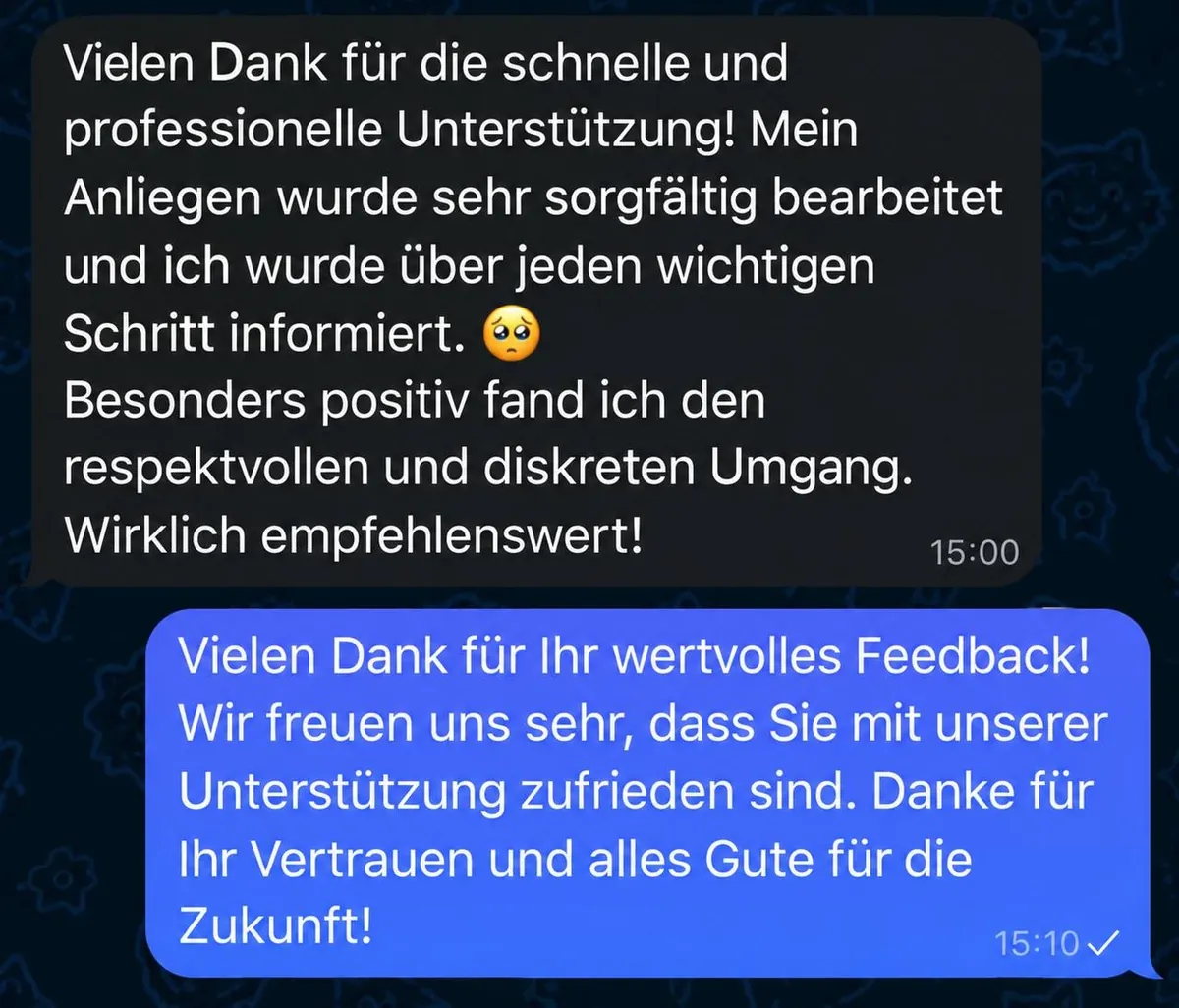 Client review screenshot in German