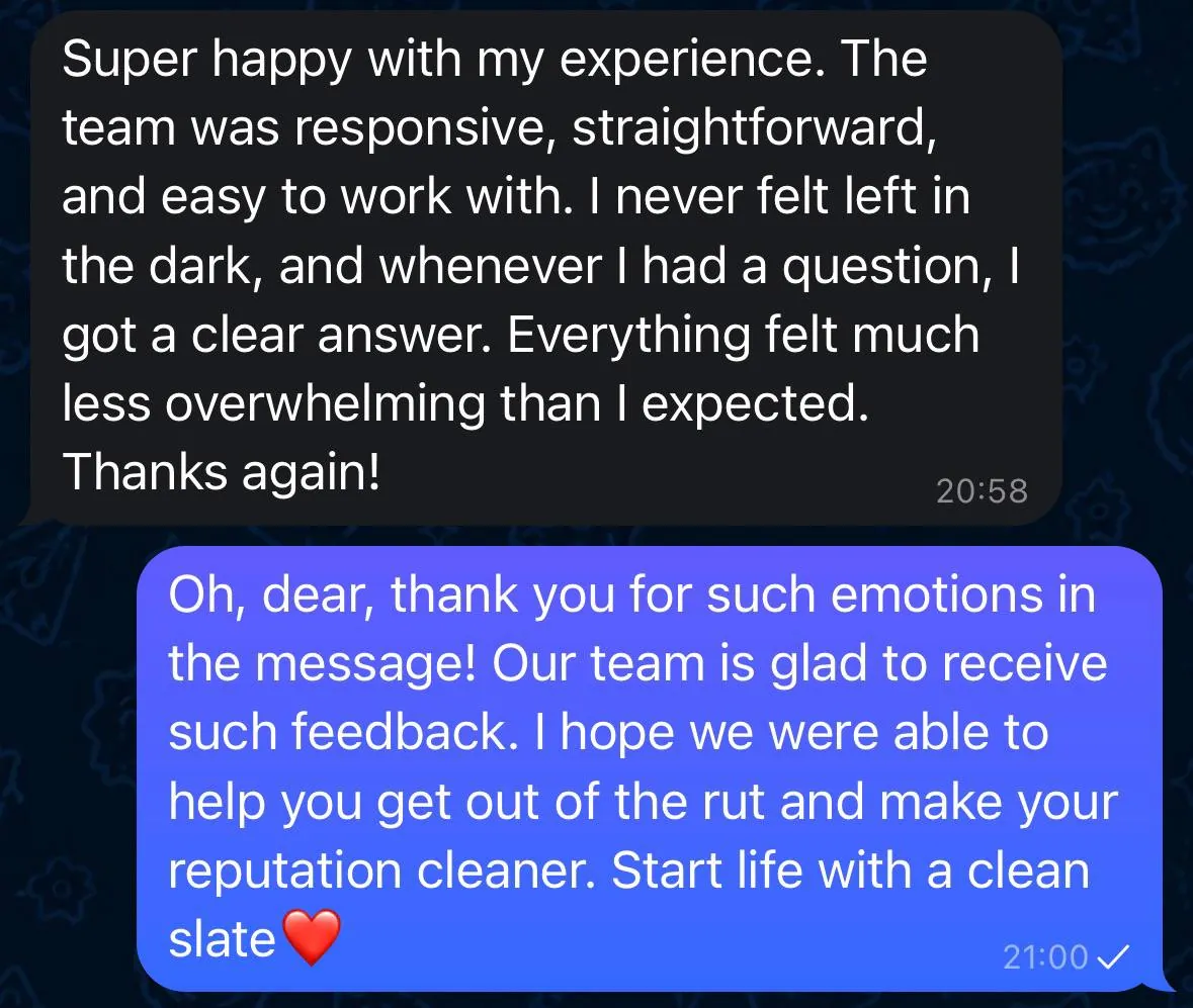 Client review screenshot in English
